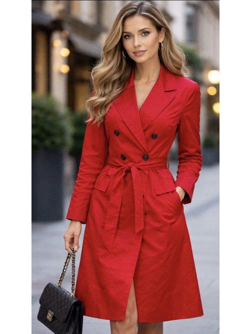 Bagatelle Collection New York Red Double Breasted Trench Coat